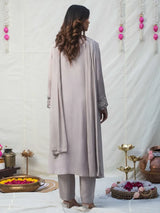 SILVER GREY MIRROR EMBELLISHED A-LINE KURTA SET WITH PANT & DUPATTA