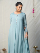 SKY BLUE MIRROR WORK ANARKALI SET