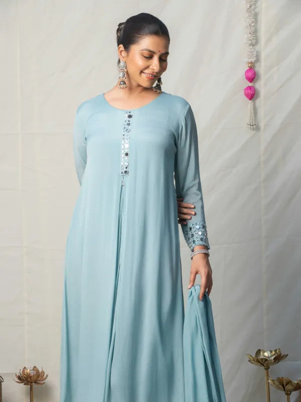 SKY BLUE MIRROR WORK ANARKALI SET