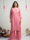 ROSE PINK PEARL EMBELLISHED DOLA SILK KURTA SET