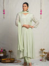 PISTACHIO GLOW – CHINNON SILK ANARKALI SUIT SET WITH PANT & DUPATTA