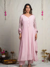 ROSE QUARTZ – PURE CHINNON SILK EMBROIDERED ANARKALI SUIT SET WITH PANT & DUPATTA
