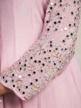 ROSE QUARTZ – PURE CHINNON SILK EMBROIDERED ANARKALI SUIT SET WITH PANT & DUPATTA
