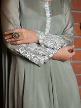 OLIVE GRACE – CHINNON SILK ANARKALI SUIT WITH PANT & DUPATTA