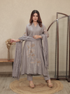 Grey Embroidered Mul Chanderi Kurta Set