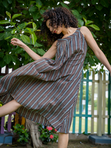 Holiday Dress - Indigo Maroon Stripes