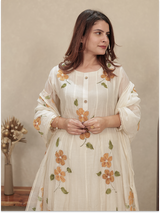 Ivory Floral Embroidered Mul Chanderi Kurta Set