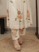 Ivory Floral Embroidered Mul Chanderi Kurta Set