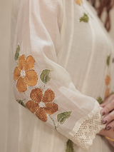 Ivory Floral Embroidered Mul Chanderi Kurta Set