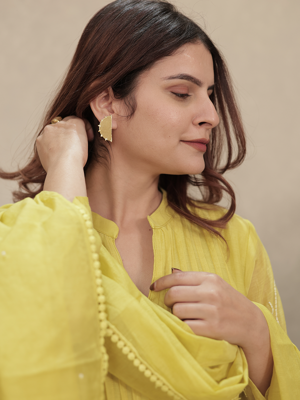 Lemon Yellow Embroidered Mul Chanderi Kurta Set
