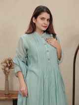 Mint Green Embroidered Mul Chanderi Kurta Set