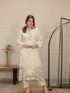 Off-White Embroidered Mul Chanderi Kurta Set