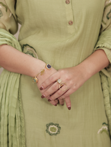 Olive Green Embroidered Mul Chanderi Kurta Set