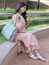 Peach and Green Hand Block Co-ord Set