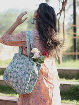 Peach and Green Hand Block Co-ord Set