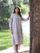 Sand and Blue Hand Block Co-ord Set