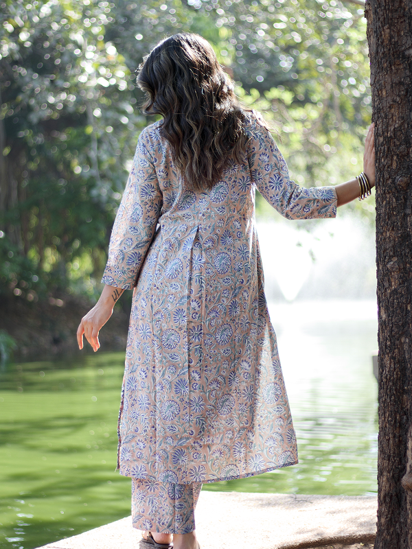 Sand and Blue Hand Block Co-ord Set
