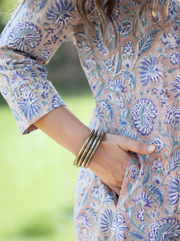 Sand and Blue Hand Block Co-ord Set