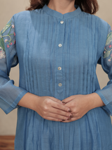 Sky Blue Embroidered Mul Chanderi Kurta Set