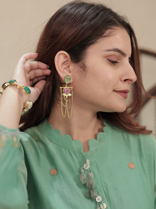 Teal Green Embroidered Mul Chanderi Kurta Set