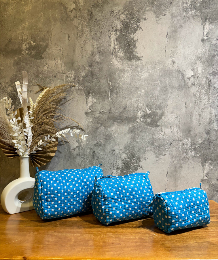 Set of 3 Block Printed Toiletry Bags / Pouches