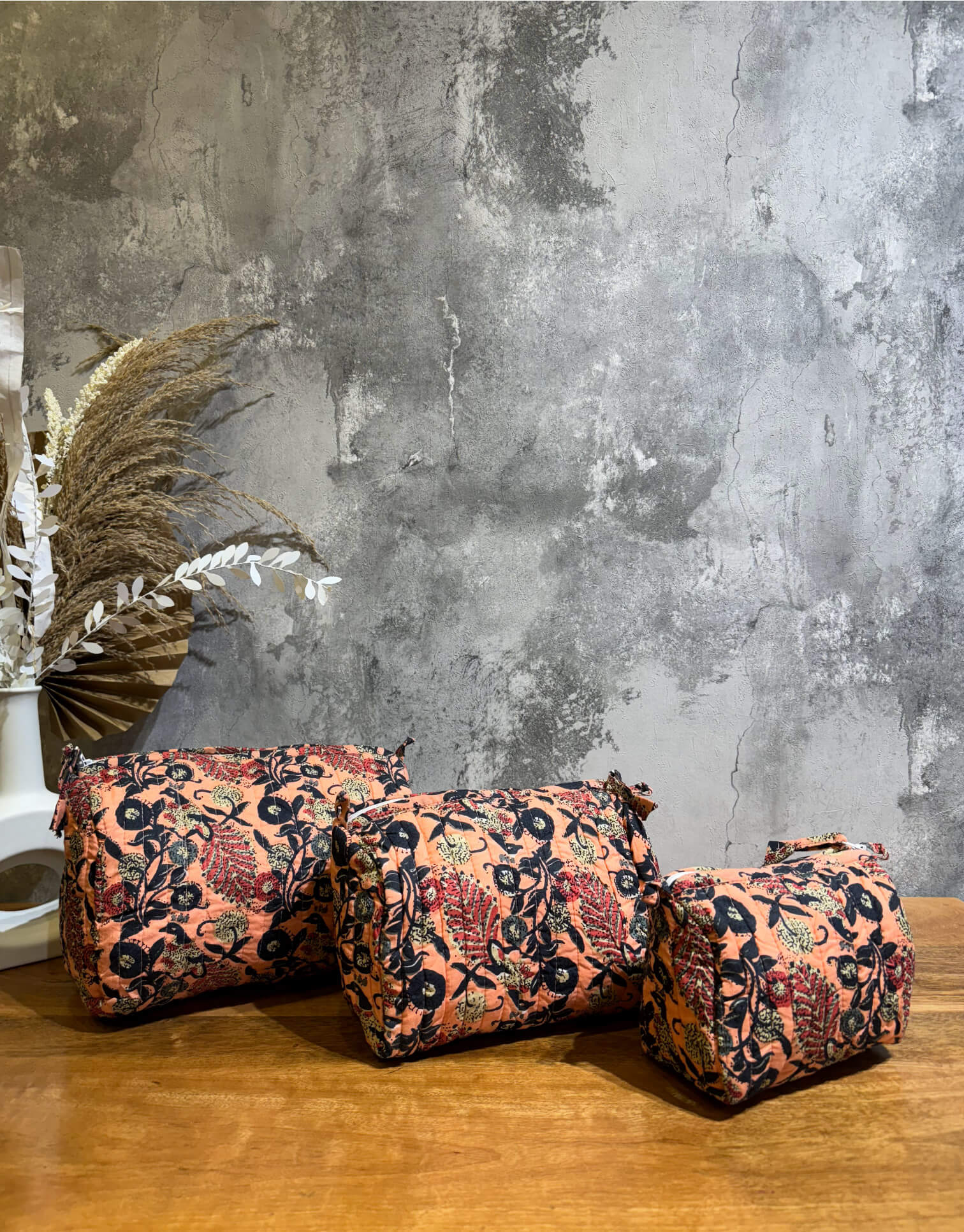 Set of 3 Block Printed Toiletry Bags / Pouches