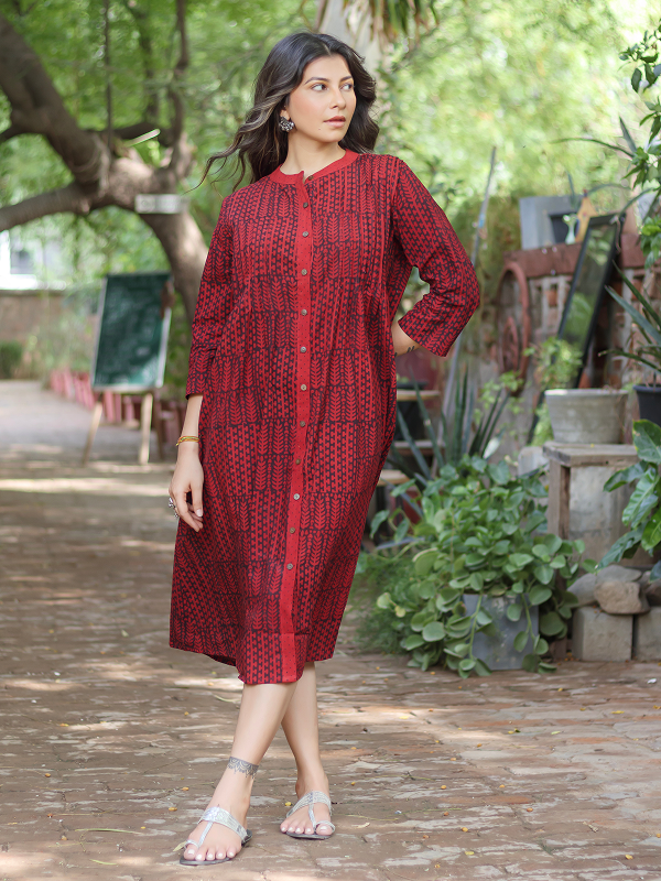 Pintuck Kurta - Nida Red