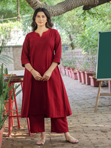 Co-ord Set of 2 - Maroon Top & Pant With Hand Embroidery