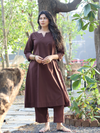 Co-ord Set of 2 - Brown Top & Pant With Hand Embroidery