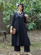 Co-ord Set of 2 - Black Top & Pant With Hand Embroidery