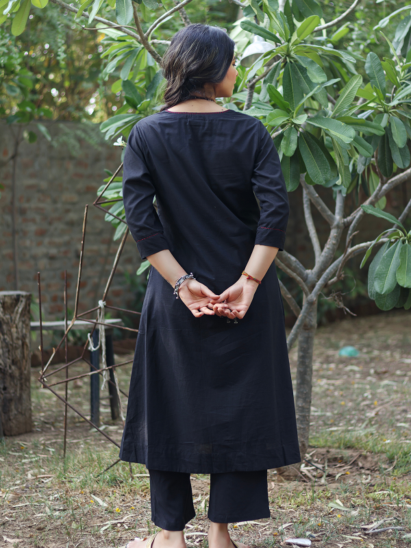 Co-ord Set of 2 - Black Top & Pant With Hand Embroidery