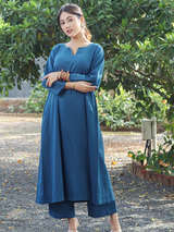 Co-ord Set of 2 - Indigo Top & Pant With Hand Embroidery