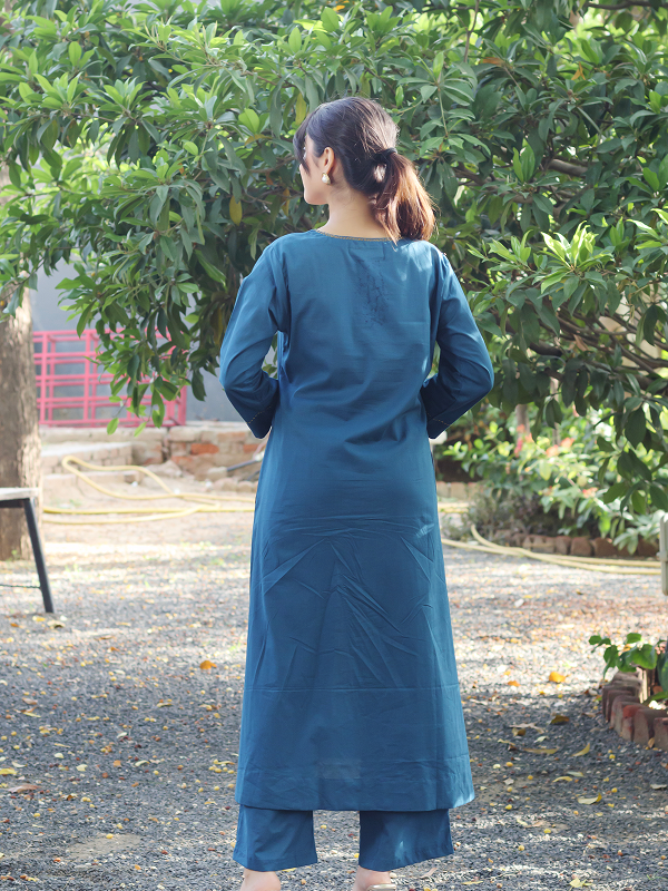 Co-ord Set of 2 - Indigo Top & Pant With Hand Embroidery