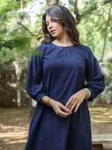 Ajrakh Indigo-Green Polka Dot Dress