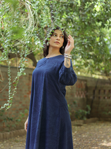 Ajrakh Indigo-Green Polka Dot Dress