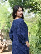 Ajrakh Indigo-Evory Polka Dot Dress
