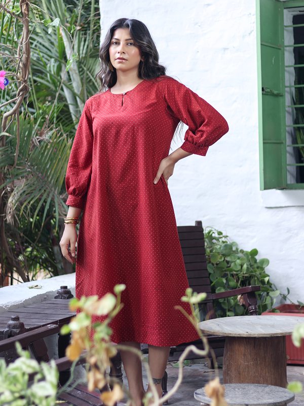 Ajrakh Red-Evory Polka Dot Dress