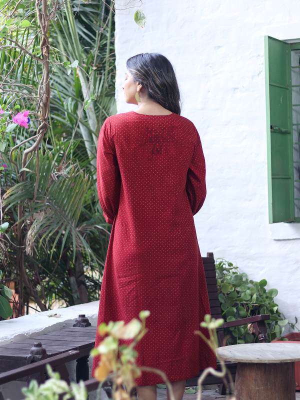 Ajrakh Red-Evory Polka Dot Dress