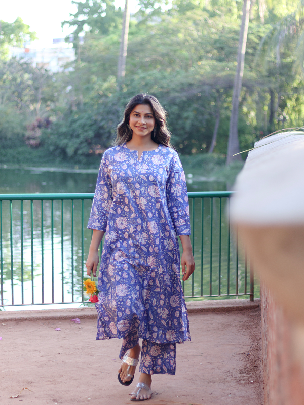 Blue and Pink Hand Block Co-ord Set