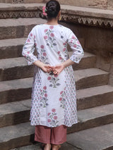 Chitrang – White Floral Printed Kurta Set with Mauve Pants