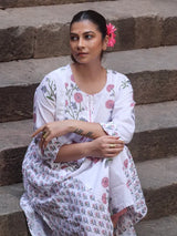 Chitrang – White Floral Printed Kurta Set with Mauve Pants