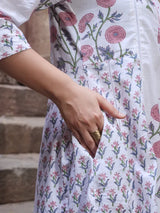 Chitrang – White Floral Printed Kurta Set with Mauve Pants