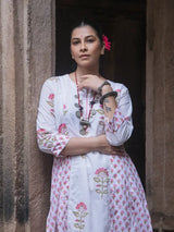 Chitrang – White Floral Printed Kurta Set with Olive Green Pants