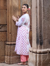Chitrang – White Floral Printed Kurta Set with Peach Pants