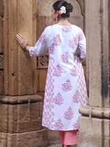 Chitrang – White Floral Printed Kurta Set with Peach Pants