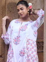Chitrang – White Floral Printed Kurta Set with Peach Pants