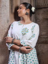 Chitrang – White Floral Printed Kurta Set with Teal Pants