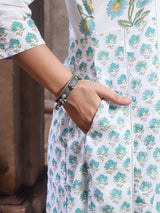 Chitrang – White Floral Printed Kurta Set with Teal Pants