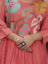 Coral Floral Embroidered Mul Chanderi Kurta Set