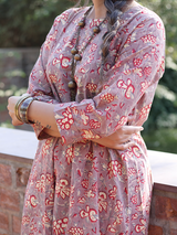 Dusty Mauve and Warm Red Hand Block Co-ord Set